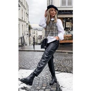 *ZARA* NWT Contrast Plaid Frayed Tweed Blouse